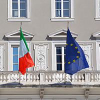 italy and eu flags